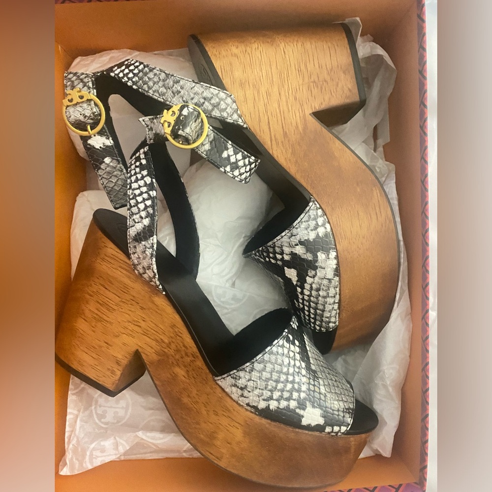 Tory Burch Camilla 100m Leather snakeskin wedge sandal